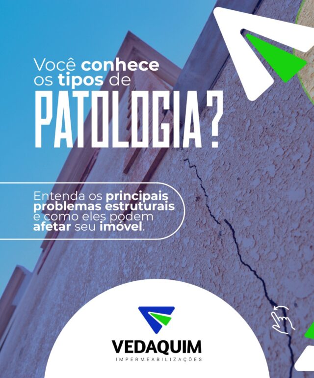 ❗ Você conhece os principais tipos de patologias em estruturas?
Fissuras, infiltrações, desplacamentos e até ferragens oxidadas são sinais de alerta que não devem ser ignorados.
Esses problemas comprometem a integridade do seu imóvel e, muitas vezes, surgem de forma silenciosa.

🔎 Neste post, explicamos os principais tipos de patologias e como elas afetam a estrutura.

🚨 Identificou algum desses sinais?
Fale com a Vedaquim.
Somos especialistas em impermeabilização por injeção química sob pressão, uma solução não destrutiva, eficaz e duradoura.

Preserve seu patrimônio com segurança e tecnologia de ponta.